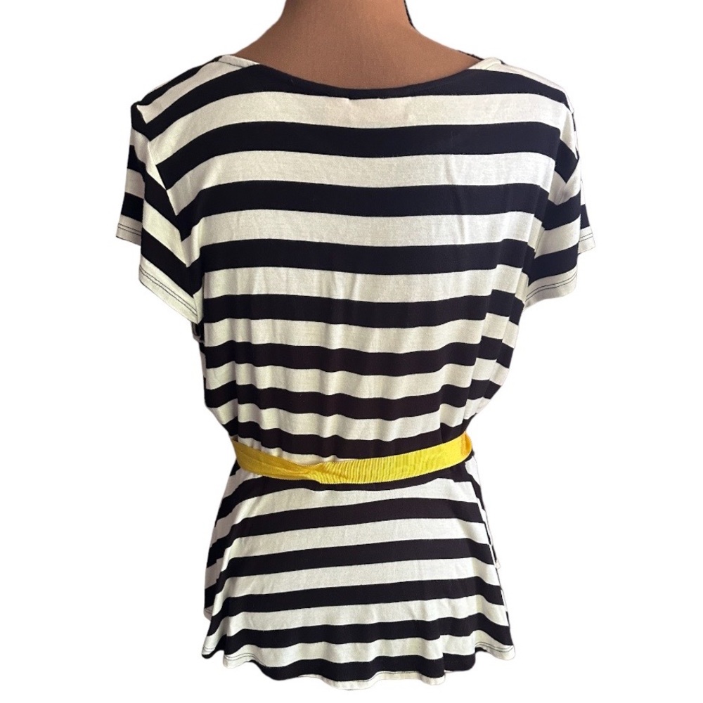 Elle Black & White Short Sleeve Striped Top Sz Large - Picture 4 of 7